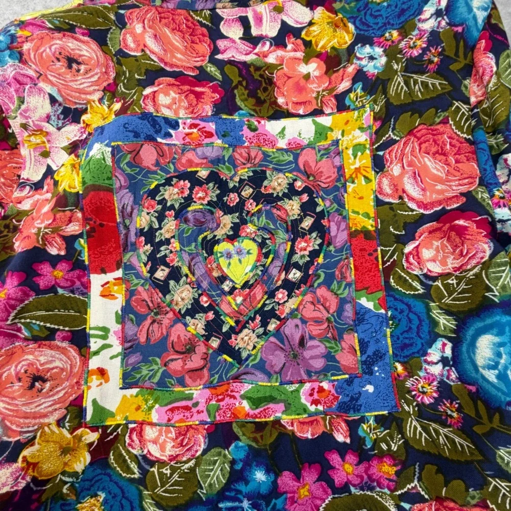 Sandy Starkman Art Jacket M Quilted Patchwork Hearts Floral Rayon Boho VTG - Picture 6 of 16